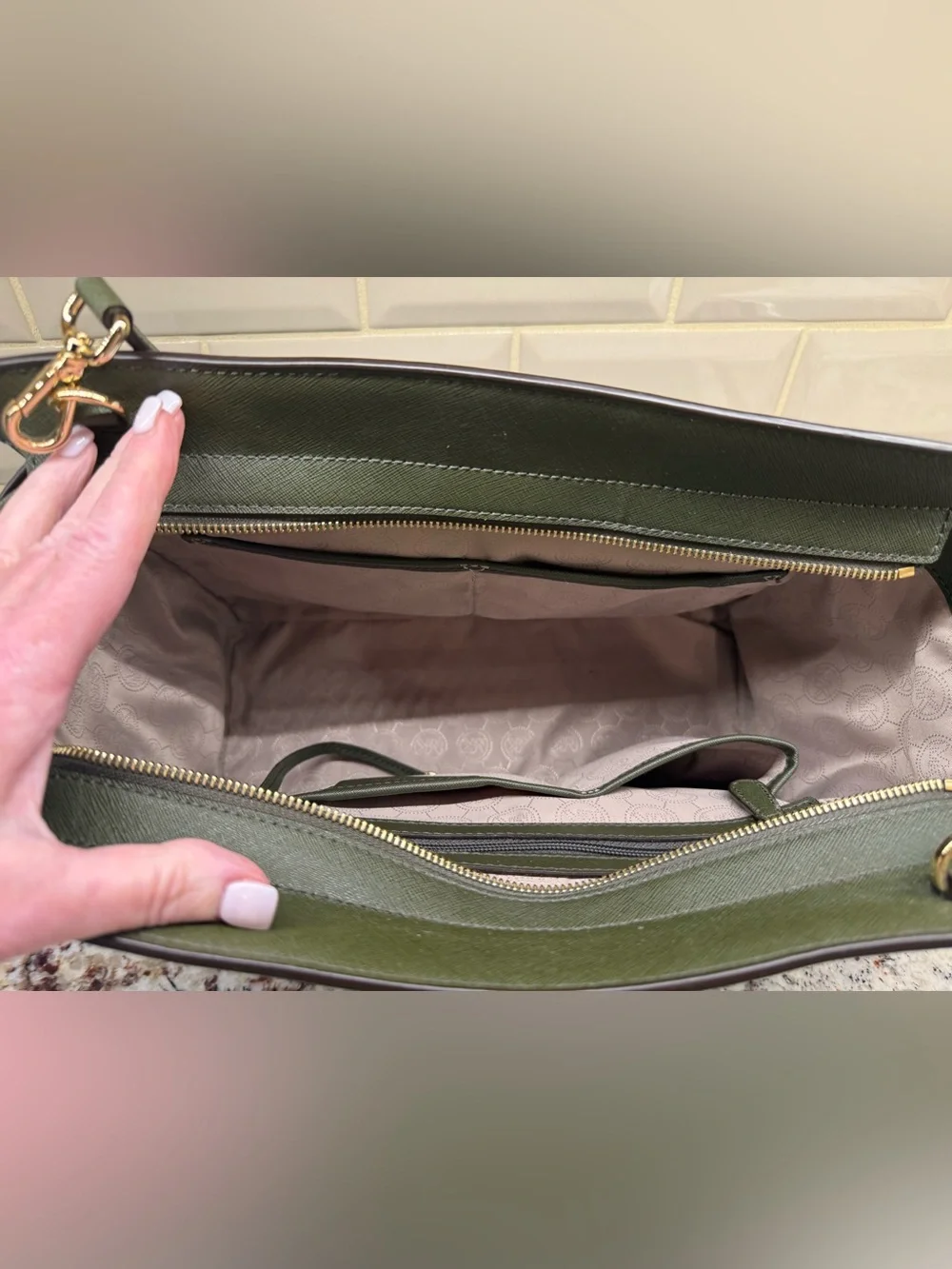 Michael Kors Dark Olive Saffiano Satchel with Shoulder Strap